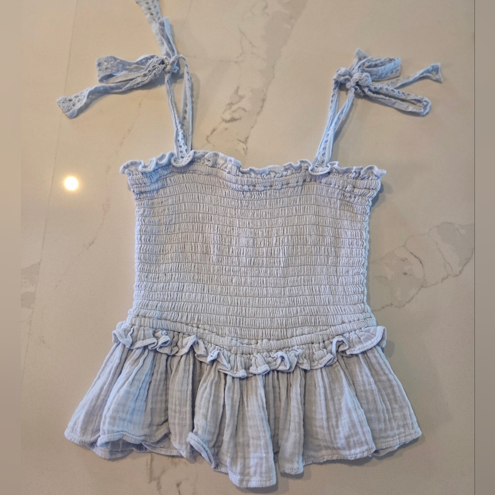 Smocked Ruffle Top With Tie Straps, Made In India